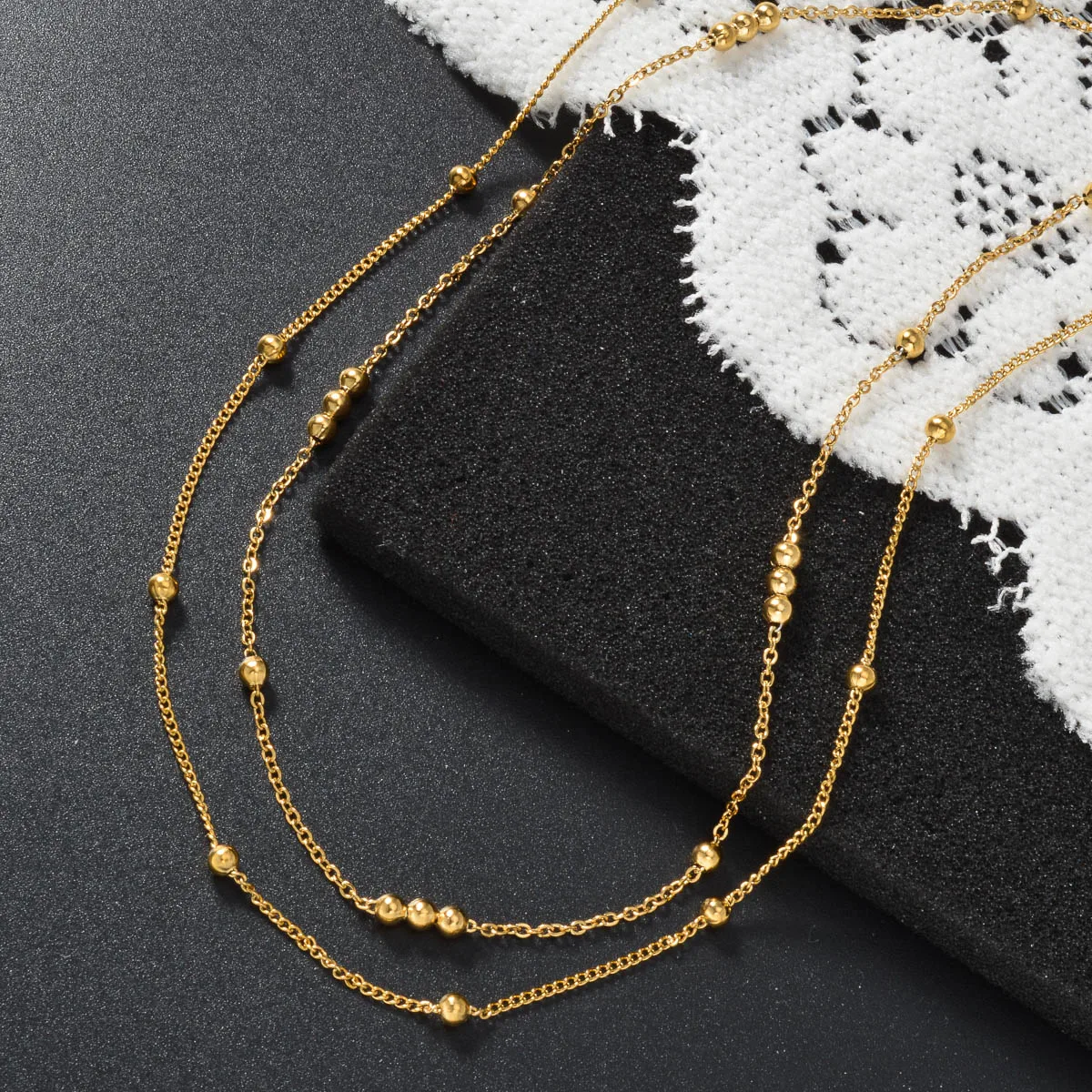 Beaded Necklace 18K Gold Plated Stainless Steel Ball Chain Choker Dainty Neck Jewelry Gift Women Daily Party Wedding Accessories