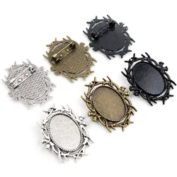 5pcs 18x25mm Inner Size Antique Silver Plated and Bronze Black Brooch Pin Classic Style Cameo Cabochon Base Setting