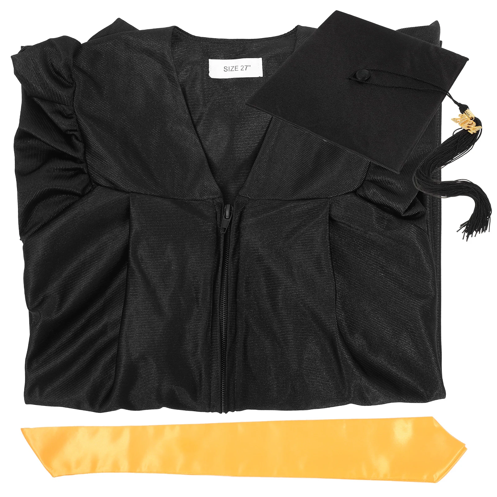 

1 set Graduation Gown Cap Set Kids Sash Polyester Concealed Zipper Durable Pleating 2024 Pendant Elementary School