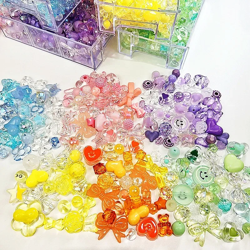 10/30g 8 Style Acrylic Beads Heart Bow Flower Loose Beads For DIY Handmade Phone Chain Bracelet Jewelry Making Accessories