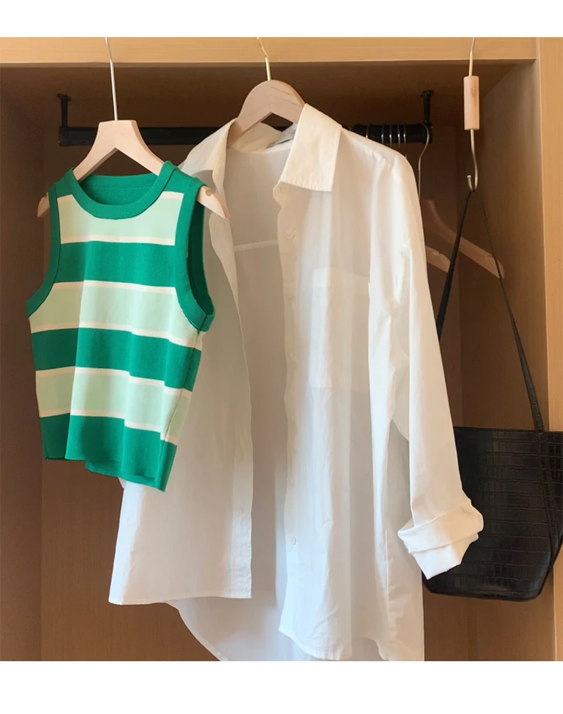 2026 Korean Style Versatile Striped Slim Tank Tops Women Summer Wearing Outside Fashion Sleeveless Top Women's Crop Tops