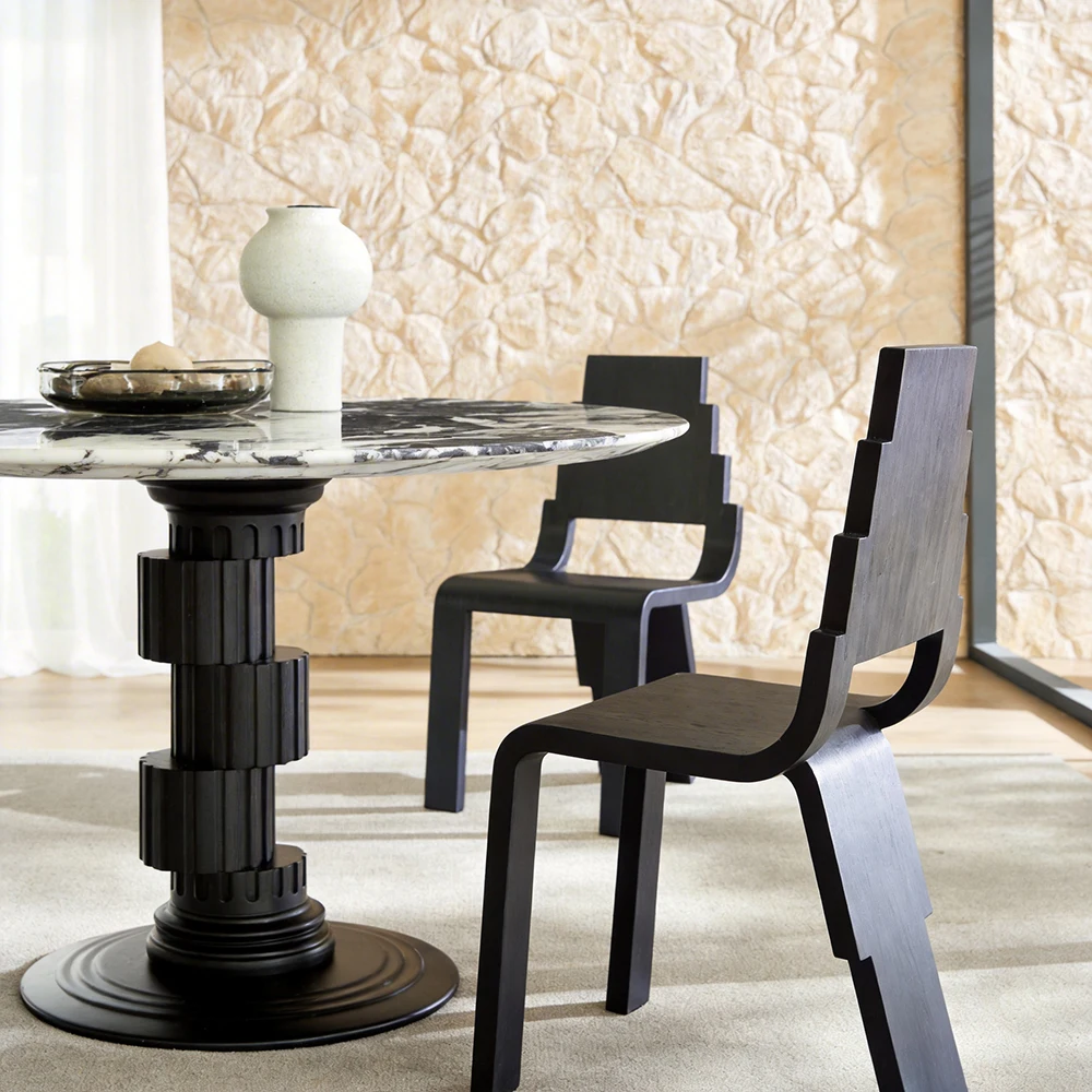 #Restaurant Lounge Furniture Irregular Dining Column 4 Seater Contemporary Small Dining Table Round With Wooden Dining Chairs
