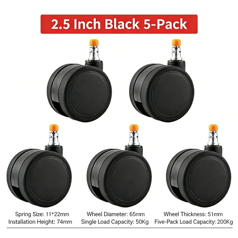 (5 Pack ) Swivel Chair Wheel Universal Wheel 2/2.5 Inch General Office Chair Pulley Computer Chair