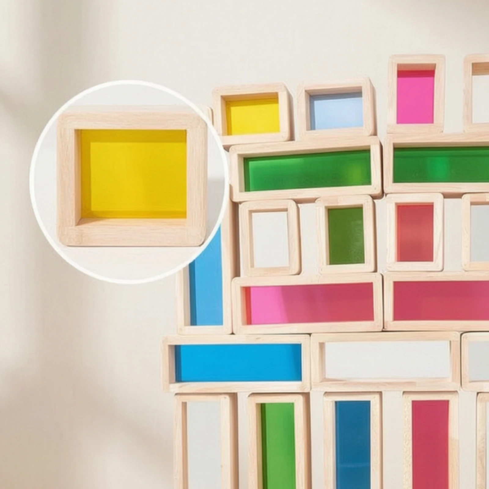 36 Pieces Wooden Blocks with Acrylic Colorful Rainbow Block Structures Rainbow Blocks Stackable Wooden Building Block Set