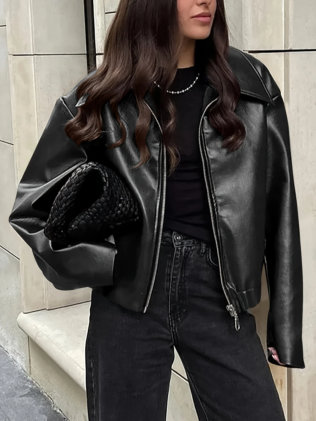 Cool ort cuir Jaet femmes décontracté américain Sle rétro Biker vêtements fermeture éclair coupe ample longue Sve col montant manteau