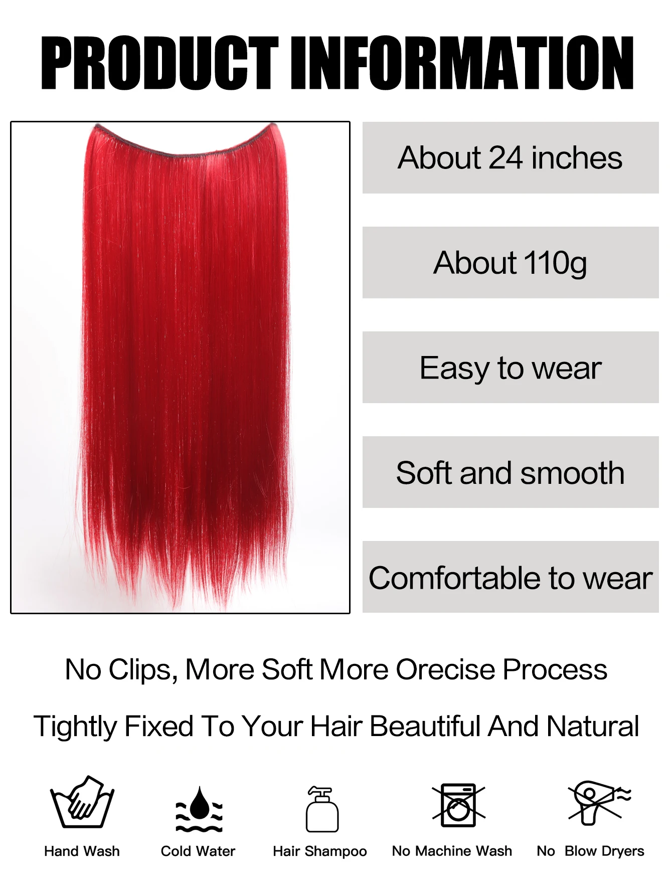 24Inch Synthetic Invisible Wire No Clips In Hair Extensions Fish Line Hairpieces Hair Extensions Fake Hair For Women