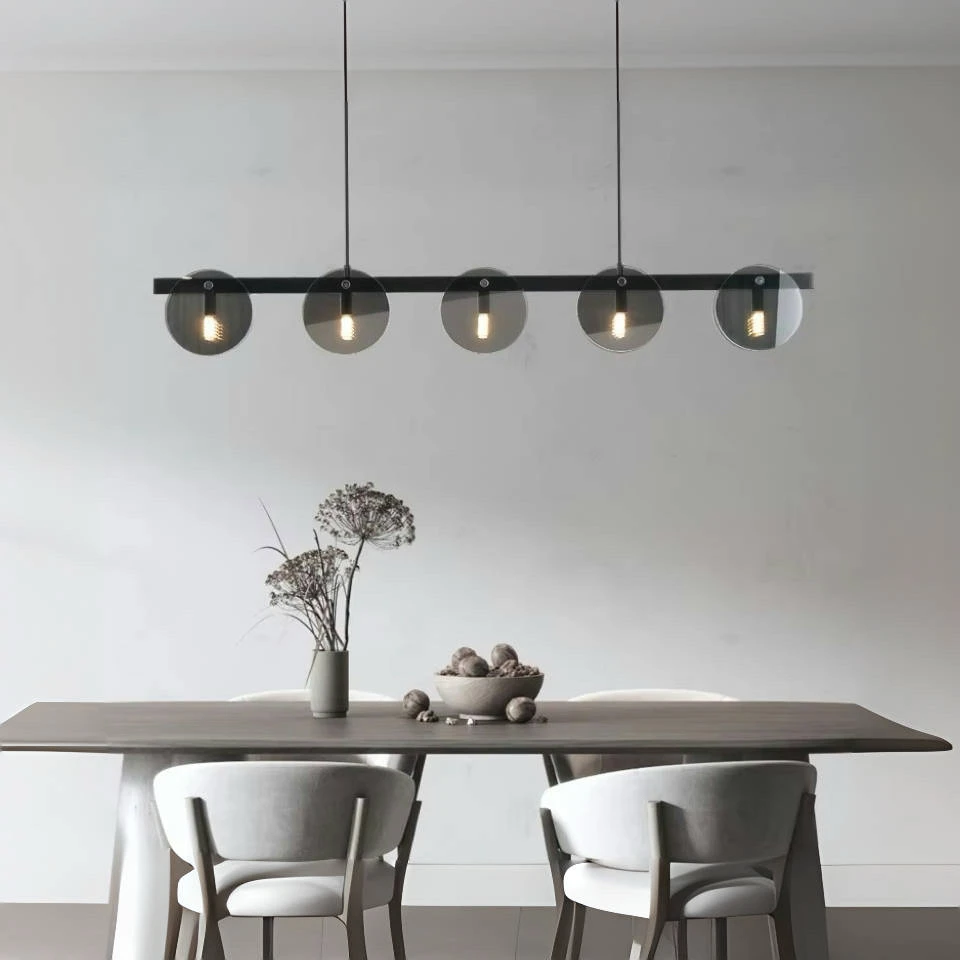 Modern Nordic Black Glass Pendant Light Living Room Dining Table Hanging Lustre Kitchen Island Lamp Indoor Decor Chandelier