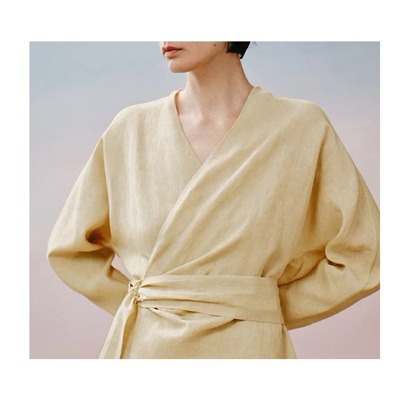 Abito da donna in lino naturale al 100% Top e gonna con lacci color kaki 2 pezzi Elegante nobile Business Casual Abbigliamento di lusso leggero