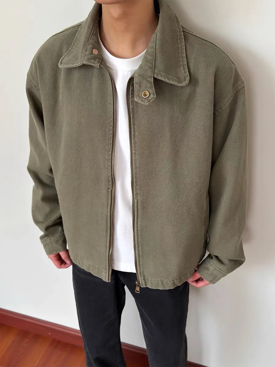 

Retro American Waed Detroit Versatile Men's Jaet ort Wide Commute Fall Outerwear Casual Loose Fit Long Sve Coat