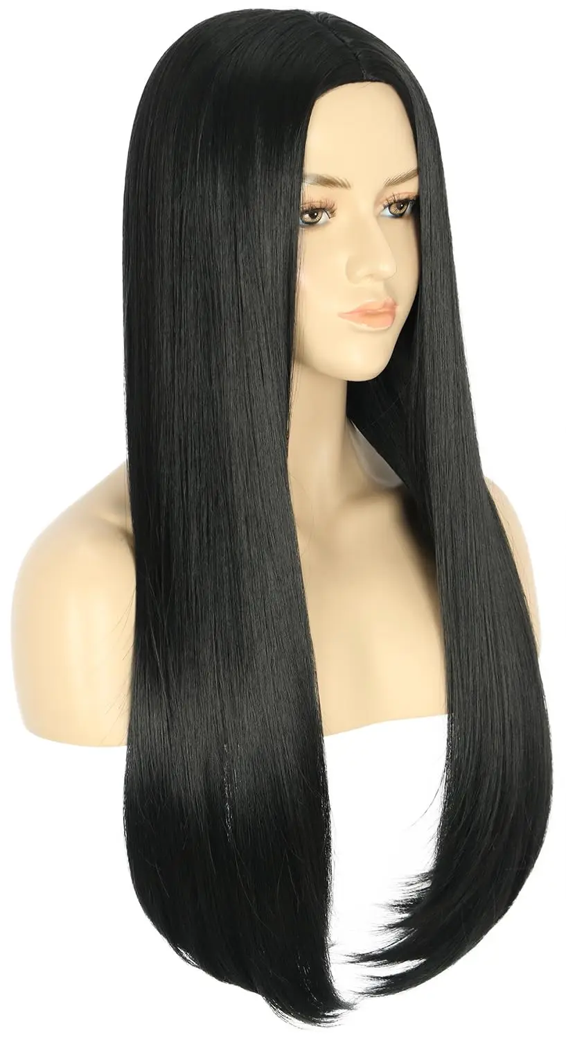 Perruque synthétique noire longue et lisse pour femmes, Costume de Cosplay d'halloween, Anime pour femmes, usage quotidien, résistante à la chaleur