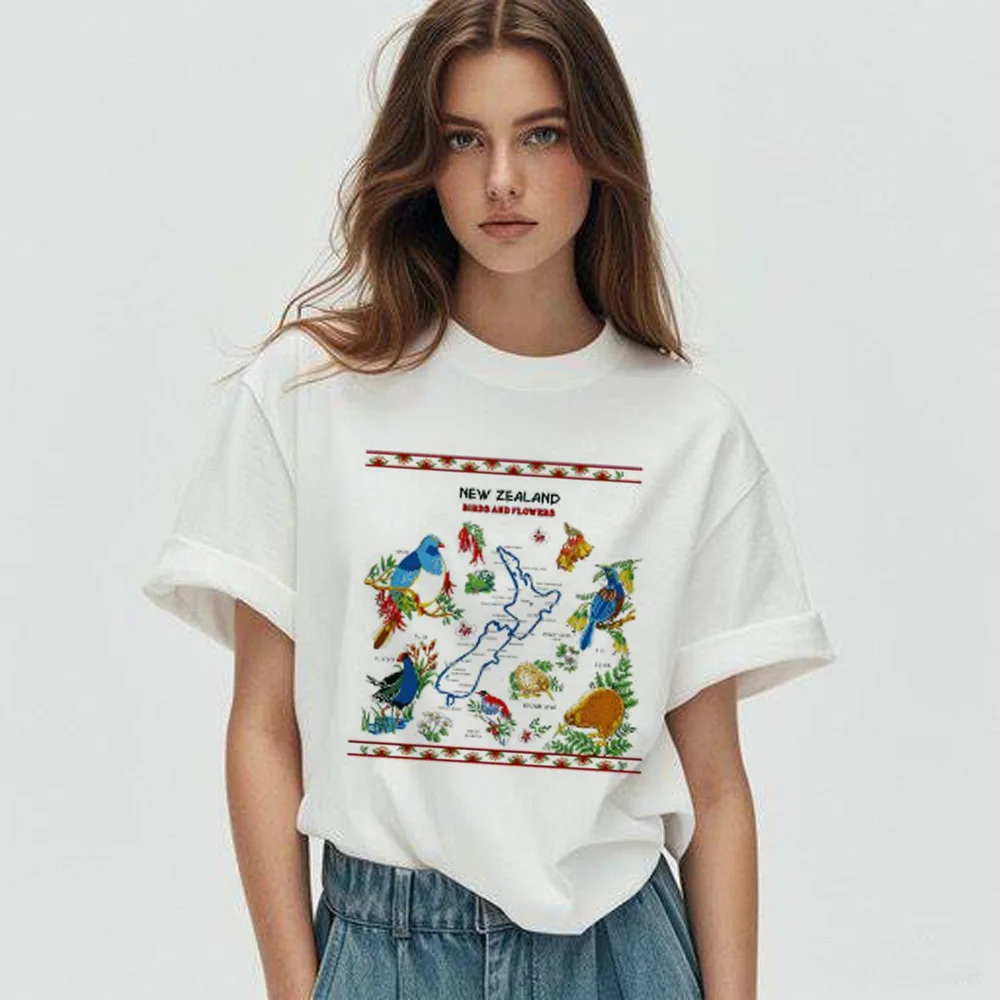 805 New Zealand Summer New Cartoon  T-shirts Harajuku Short Sleeve Loose OCasual Tops Women O Neck All Match Casual Tees