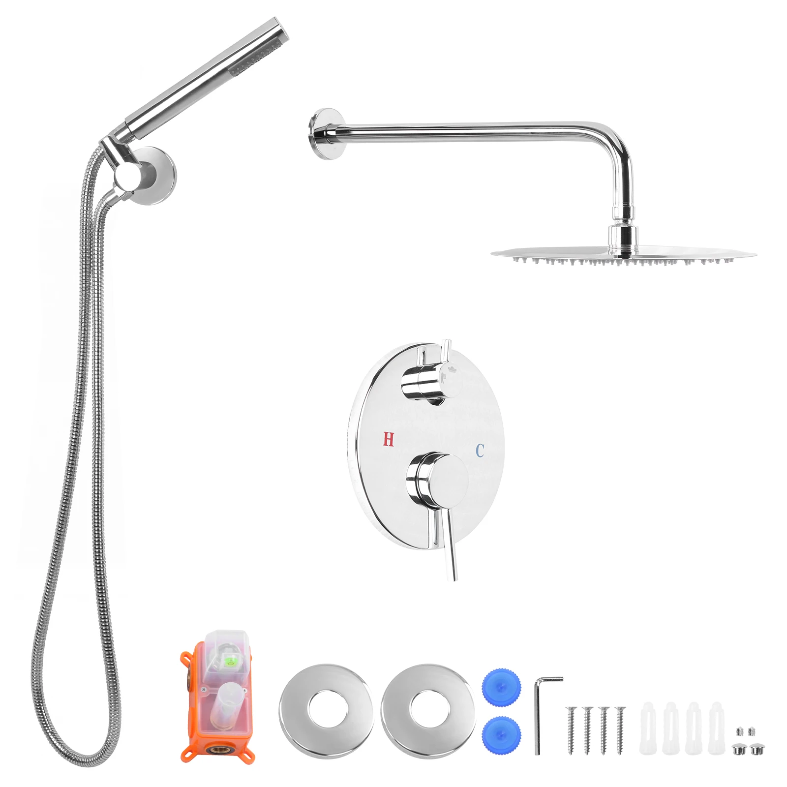 

Rain Mixer Shower Combo Set with 10 Inch Showerhead Rain Shower Head and Handle Set with Rough-in Valve for Home Bathroom Hotel
