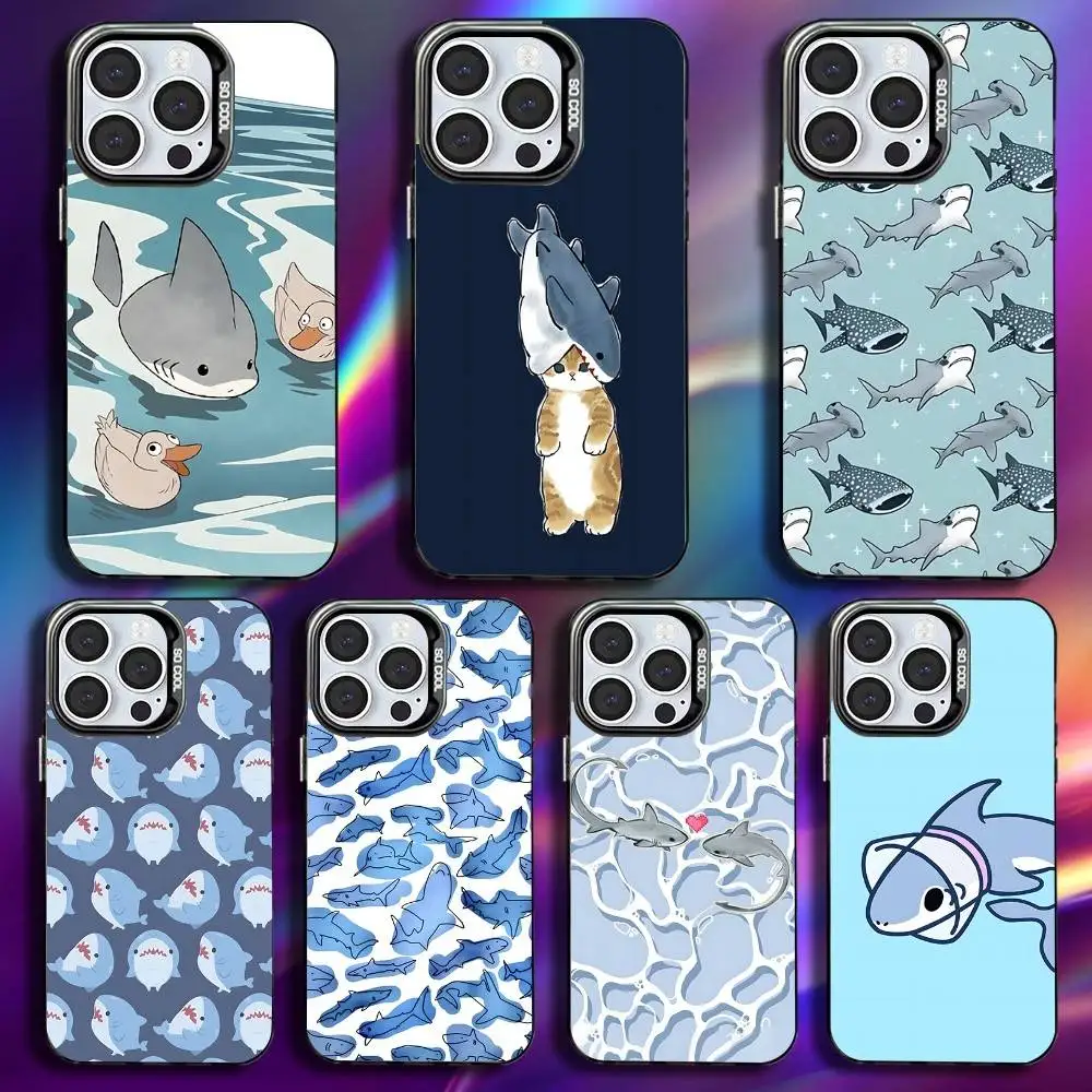 

Cute Cartoon Blue Shark Phone Case For iPhone 17,16,15,14,13,12,11,Pro,Max,Plus,Mini,XS,SE Anti Fall Black Matte Hard Bumper