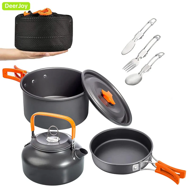 

Portable Camping Cookware Mess Kit Non-Stick Lightweight Pots Pan Kettle with Forks Knives Spoons for Outdoor Backpacking Picnic