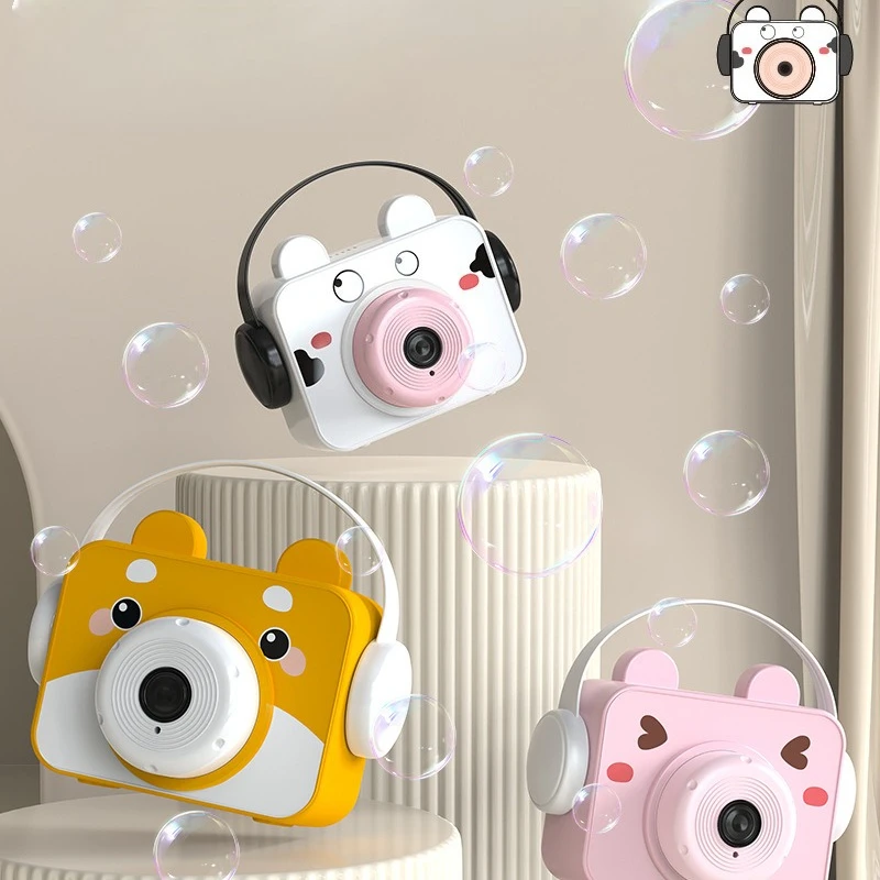 Kawaii Cartoon Animal Camera Bubble Machine with Electric Lighting and Music That Automatically Blows Bubbles Toys for Kids Gift