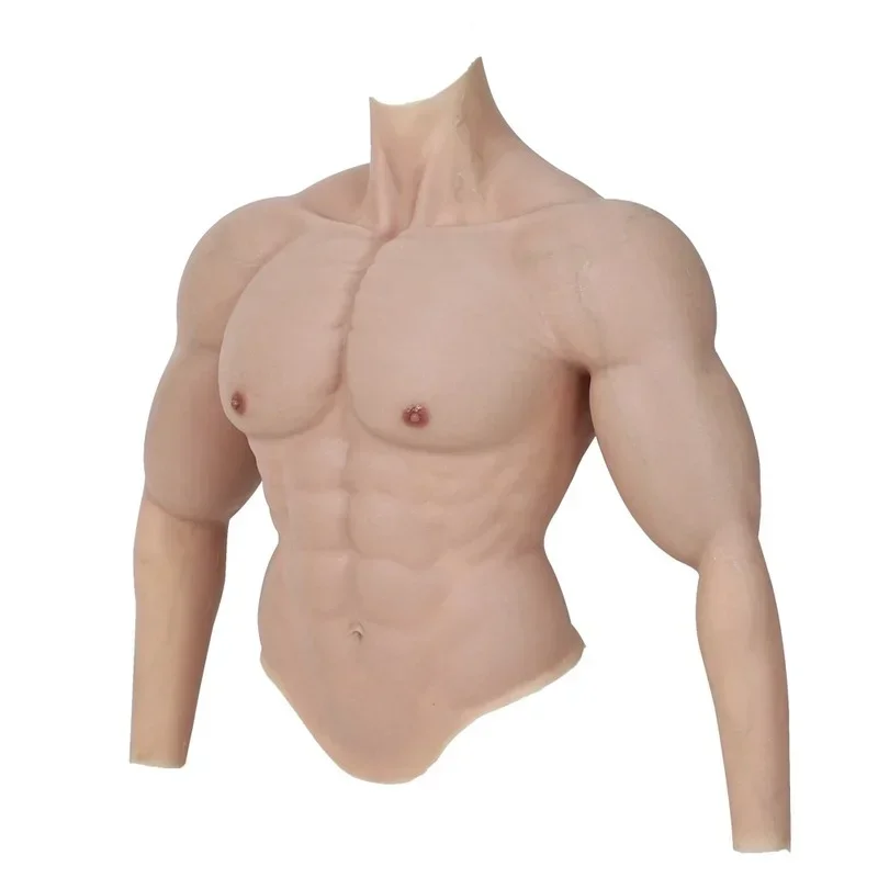 Realistic Silicone Fake Muscle Men\'s Top Cosplay Costume Arm Men Suit Wear Abdomen Cup Elastic Thin Edge Transgender