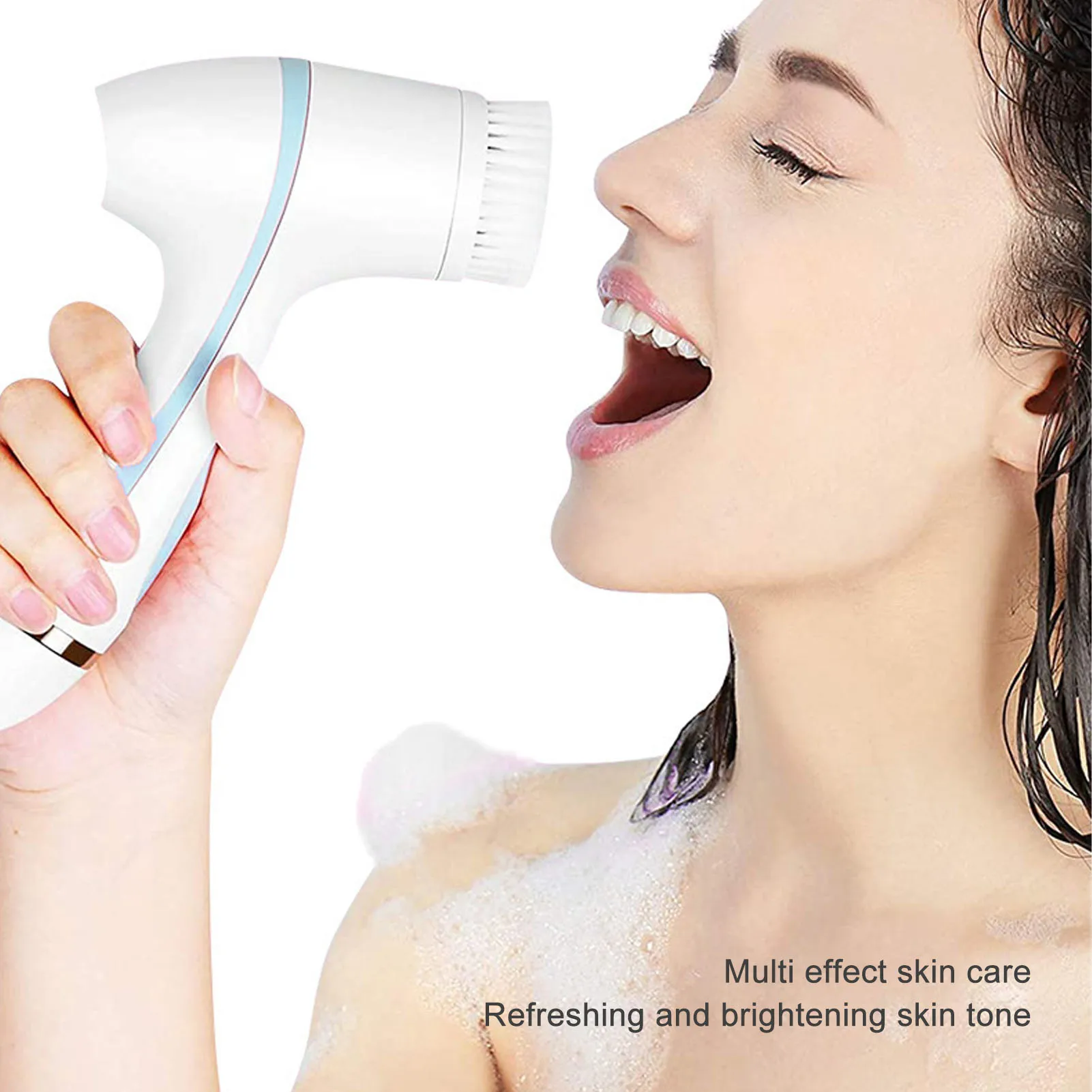 Facial Electric Cleaner Rechargeable Silicone Massage Cleansing Face Brush with Heads