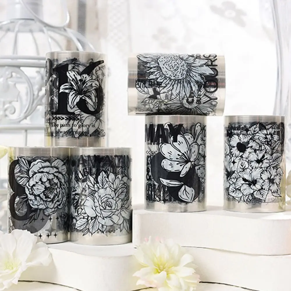 

6 Rolls Retro Floral Style Flower Book Series Tape Romantic DIY Scrapbooking PET Waterproof Adhesive Tape Gift Wrapping Creative