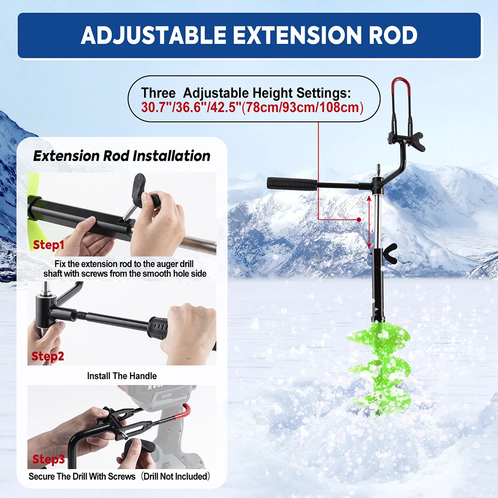 Imagem -05 - Goture-ice Broca Auger Bit com Bolsa Colher de Gelo para Pesca de Inverno Alto Desempenho 18cm Diâmetro 104cm Profundidade