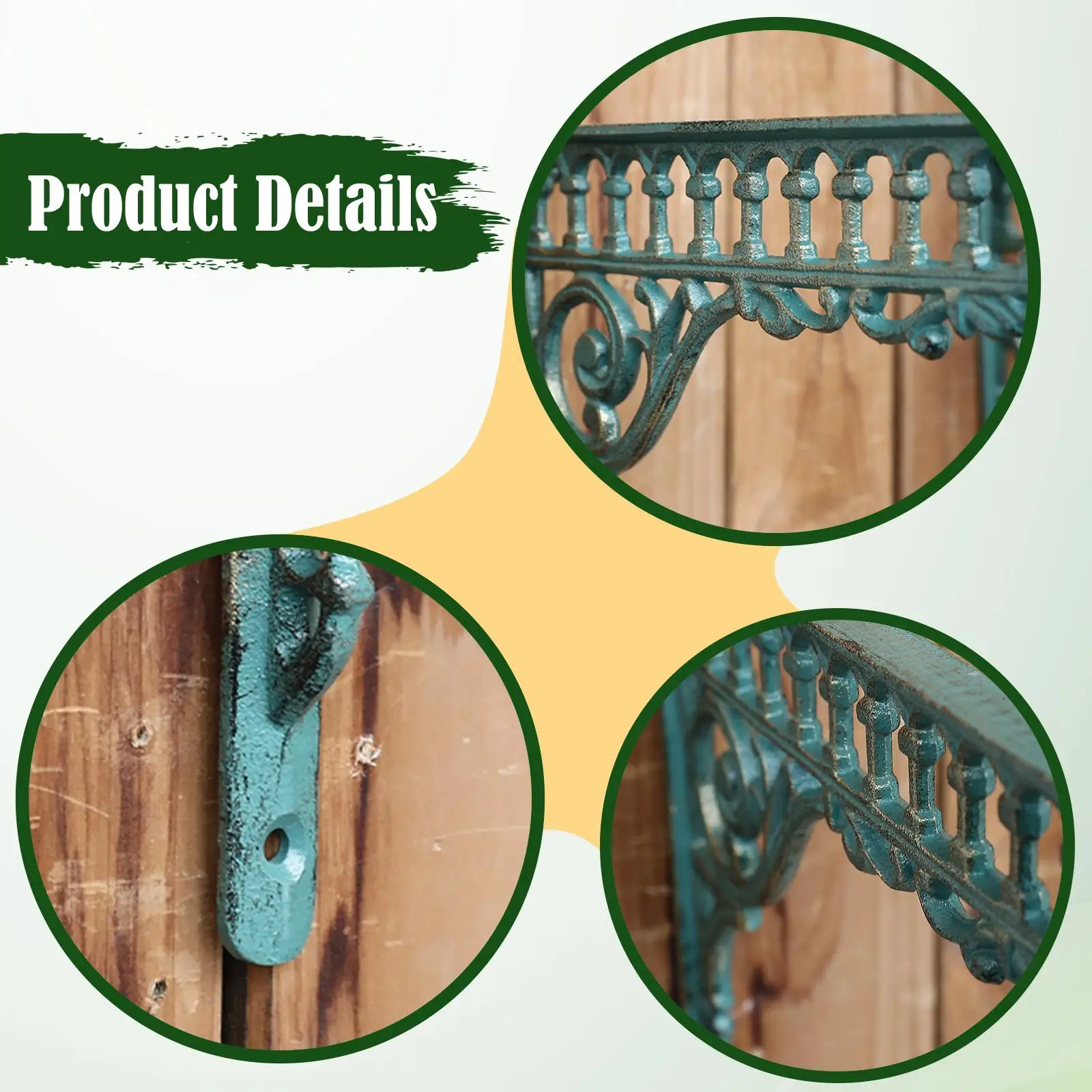 Sturdy Cast Iron Wall Mount Shelf Bracket Retro Design Floating Corner Bookshelf Organizer for Bedroom Study Use