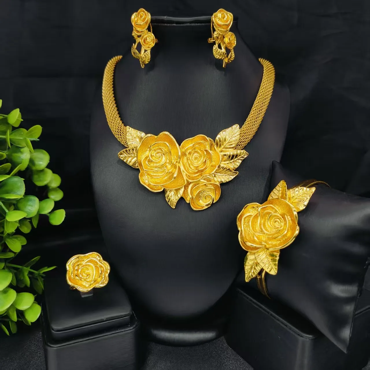 Luxury 24K 9999 Pure Gold real gold Women's Middle East Dubai Necklace Earrings Bracelet Ring
