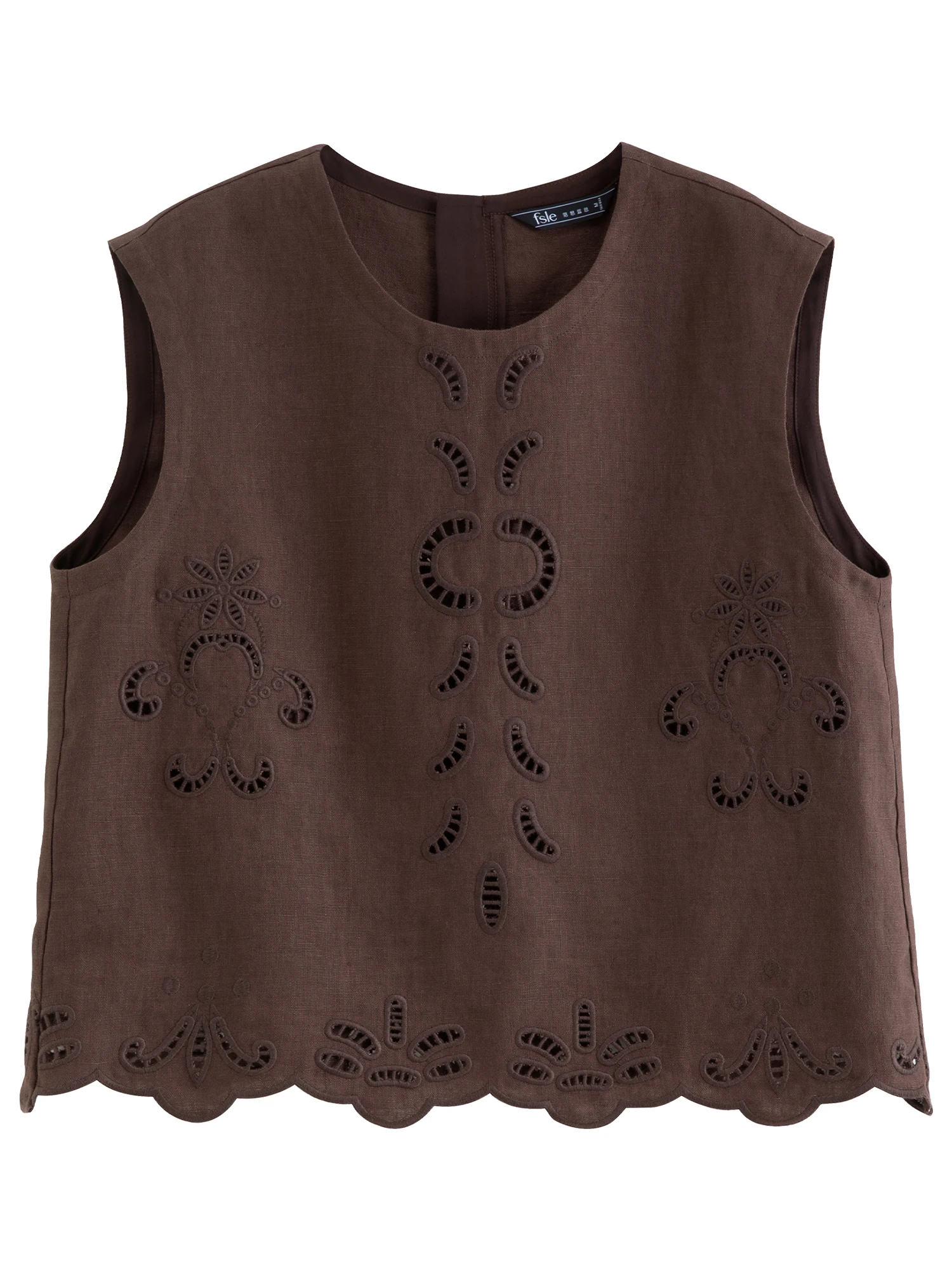 FSLE【Premium Series】Summer Women Linen Two Piece Set Cut-Out Embroidered Sleeveless Top Midi Skirt Boho Beach Vacation Style