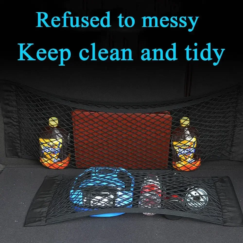 Car Storage Net Stretchable Mesh Pocket Net Magic Elastic Sticker Universal Rear Mesh Trunk Seat Bag Pocket Cage Auto Organizer