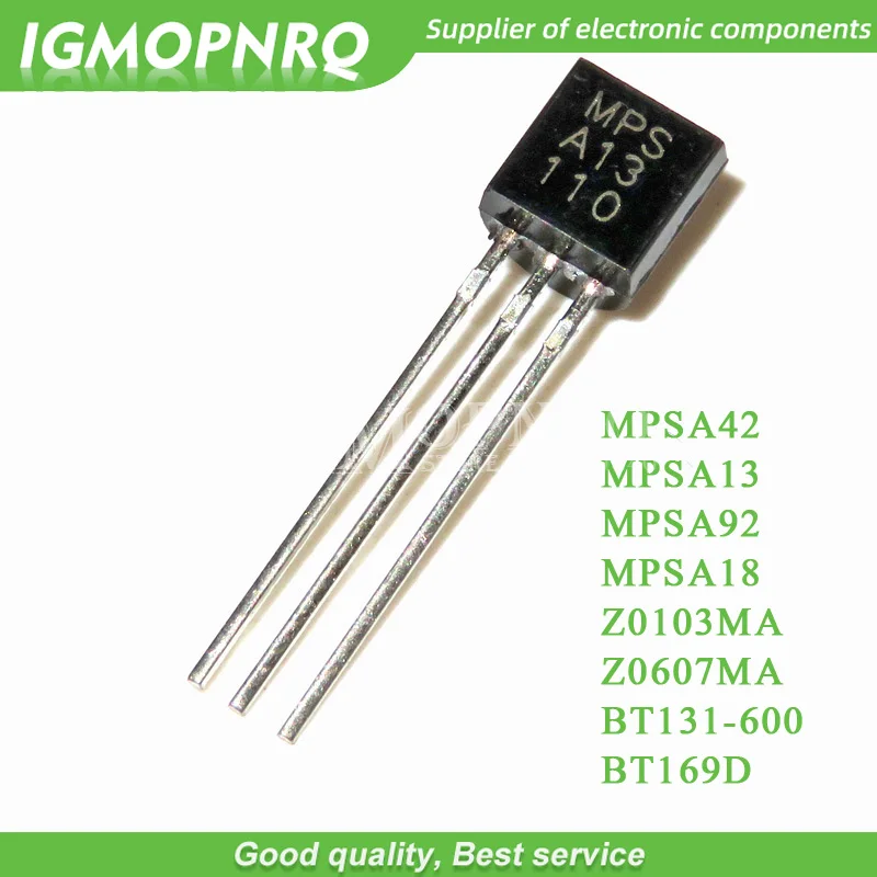 100pcs MPSA42 MPSA13 MPSA92 MPSA18 Z0103MA Z0607MA BT169D BT131-600 A42 A13 A92 0103MA Z0103 Z0607 0607MA 131-600 transistor