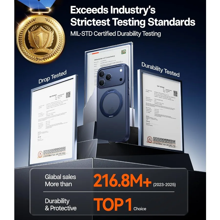 아이폰 17 PRO용 360도 마그네틱 스탠드 (카메라 컨트롤 버튼 및 MagSafe 호환, 밀리터리 등급 보호, 슬림 소프트 엣지 T)