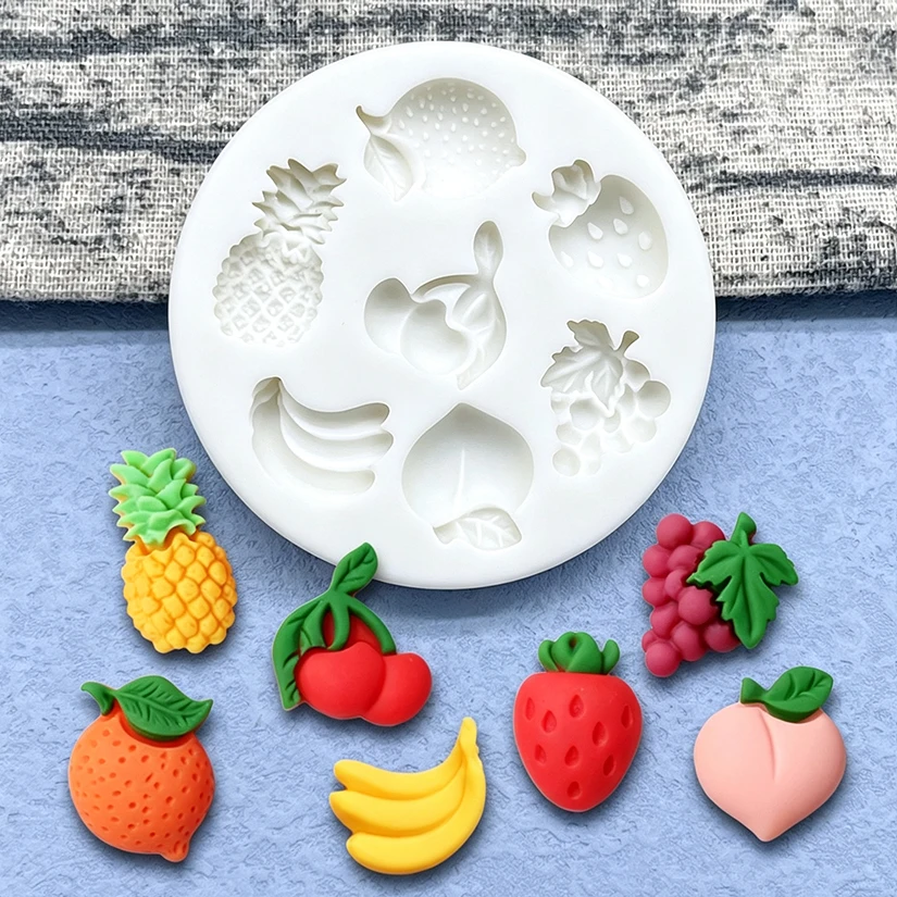 Bananen-Zitronen-Erdbeer-Trauben-Kuchen Silikonform für Zuckerguss, Harzwerkzeuge, Schokoladen-Cupcake-Backform, Fondant-Kuchendekorationswerkzeuge