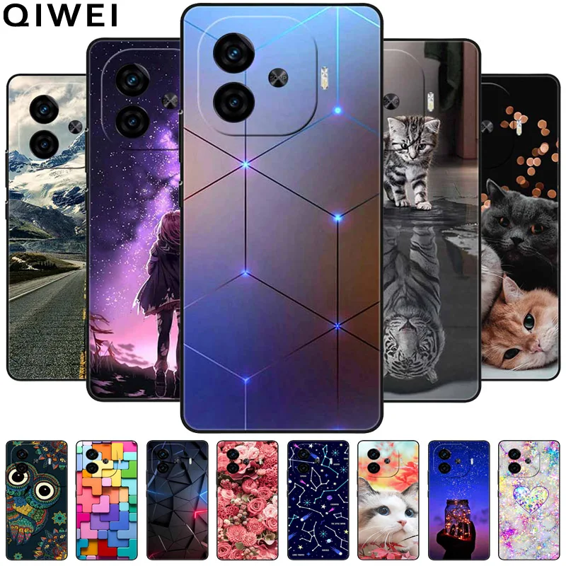 For Vivo iQOO Z9 Turbo Case Luxury Black Silicone TPU Soft Phone Cover for Vivo iQOO Z9 Turbo 5G Protector Shell Cute Cats Funda