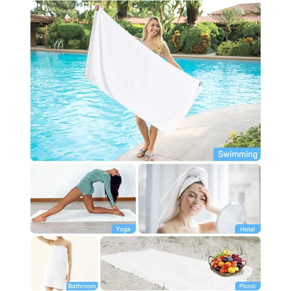 1pc Beach Towel Pure White Towels for Beach, Bath, Pool, Gym, Yoga-Lightweight, Quick Dry Oversized Beach Towel view 4