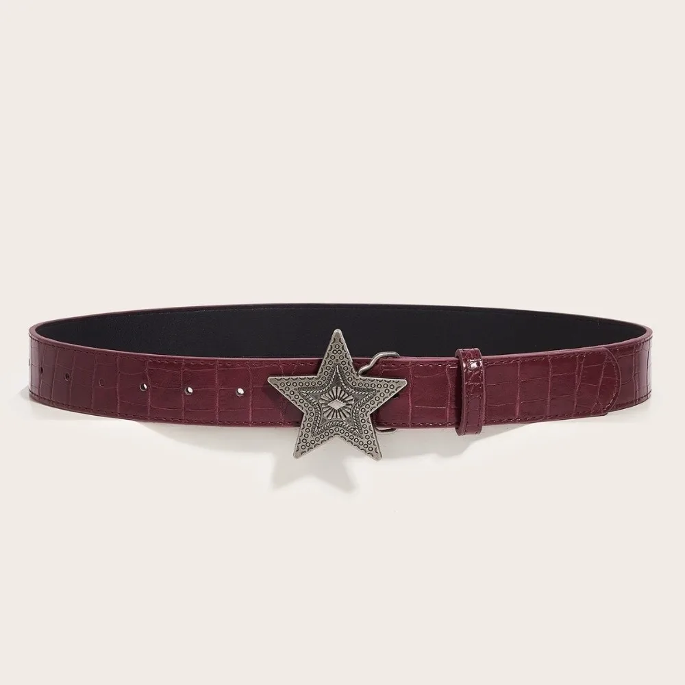 الرجعية الخماسية نجمة مشبك حزام للنساء بولي Leather جلد أحمر موضة حزام البنطال الجينز كل المتطابقة حزام الهيب هوب حزام