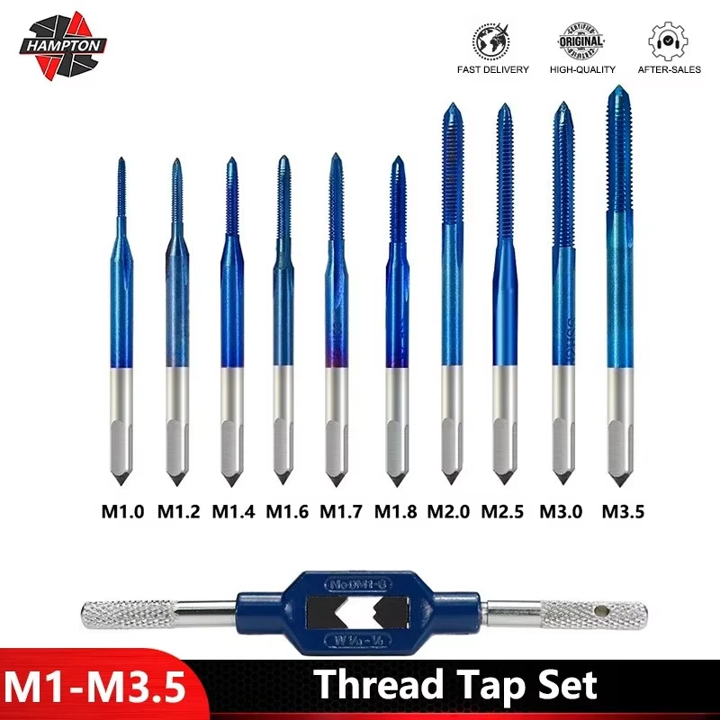 

HSS Thread Tap Set M1-M20 Metric Plug Tap with Wrench 1-10Pcs Nano Blue Coated Straight Flute Thread Tap for CNC Machine Tools