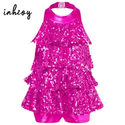 Kinderen Meisjes Glitter Pailletten Halter Ballet Dans Turnpakje Jurk Gymnastiek Jumpsuit Moderne Jazz Latin Salsa Rumba Danskostuums