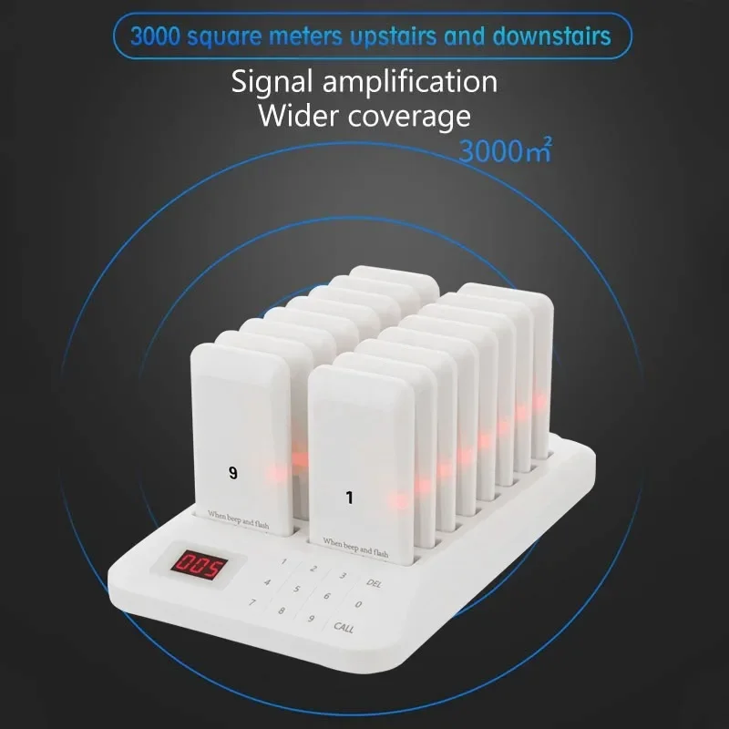 Wireless Restaurant Buzzer Pager 16 Coasters Paging Guest Calling Queuing System for Coffee Dessert Burger Shop Food Truck