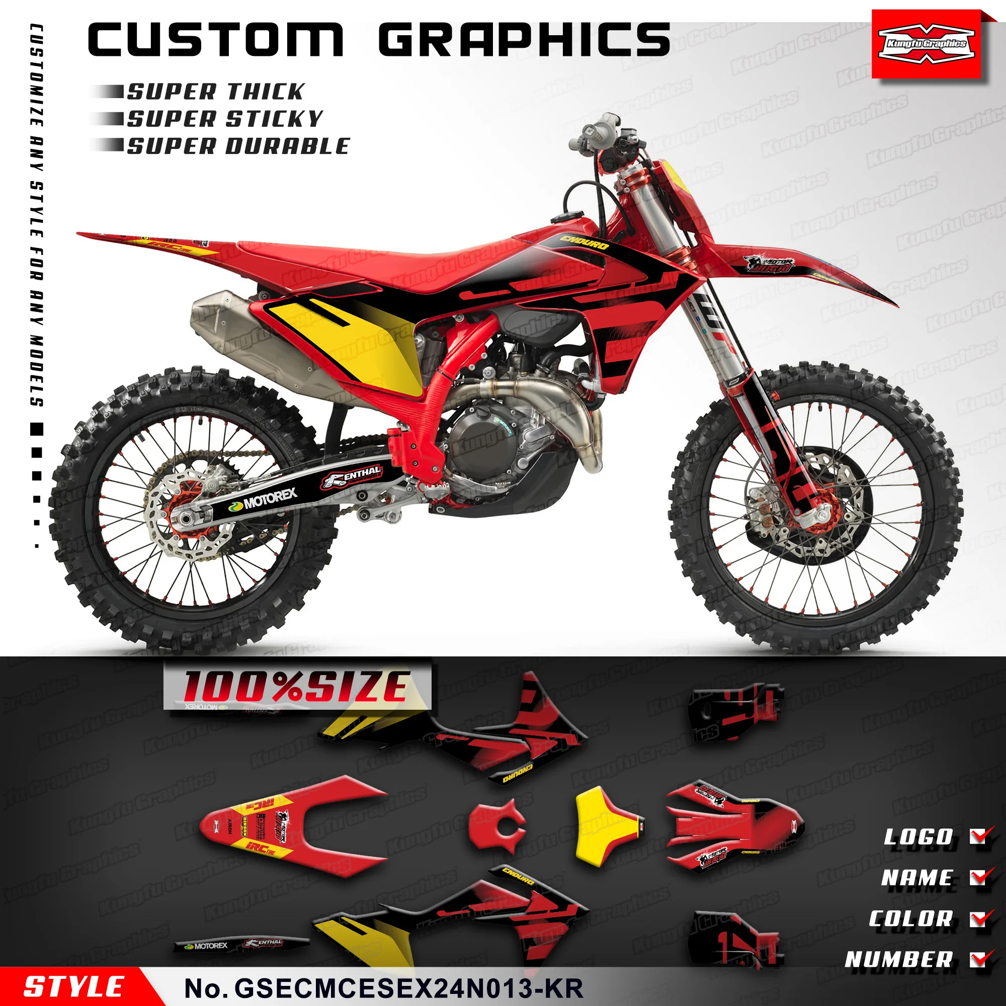 KUNGFU GRAPHICS Sticker Set Adhesive Decal for EC EX MC ES 125 250 300 250F 300F 350F 450F 500F 23 24 25 26,GSECMCESEX24N013-KR