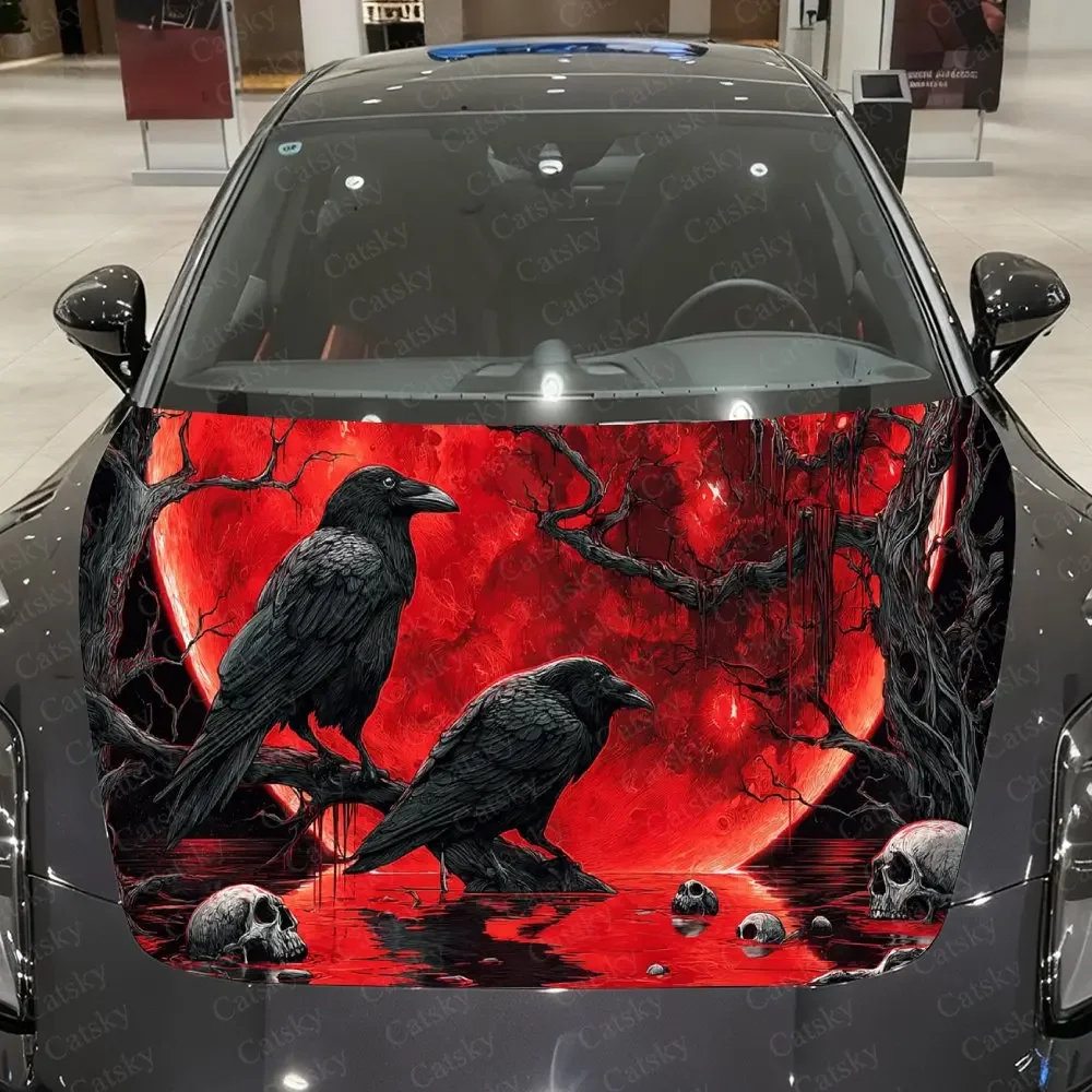 Blood Marsh Raven Soul Car Vinyl Wrap, PVC Waterproof Car Hood Sticker, Self-Adhesive Scratch-Resistant Stickers