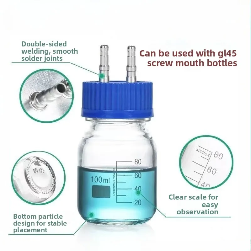 GL45 Reagent Feeding Bottle with 1/2/3/4 Holes for Laboratory Fermenter, Stainless Steel Cap Media Supplement Bottle Set
