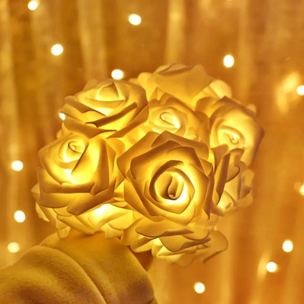1.5m Rose Blossom Vine String Light Battery Powered Copper Wire Flower Garland Light Artificial LED Rose Flower Light Holiday