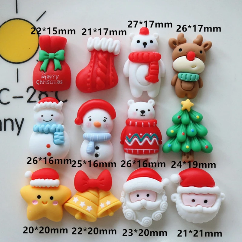 12Pcs New Mini Cute Cartoon Cartoon Christmas Back Resin Flatback Cabochon Ornament Jewelry Making Nail Hairwear Accessories