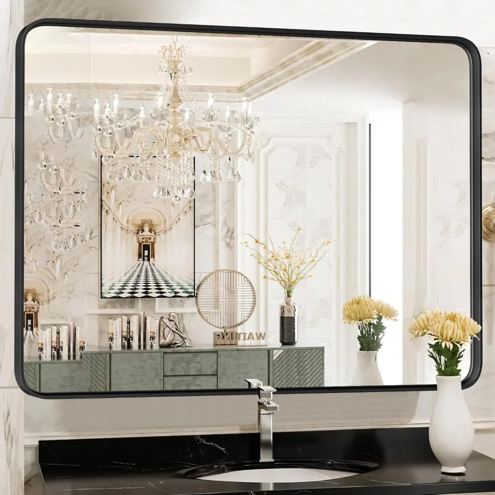 

30x40 Inch Black Bathroom Mirror with Matte Frame, Shatterproof Tempered Glass for Wall Mounting in Bathroom, Bedroom, Entryway