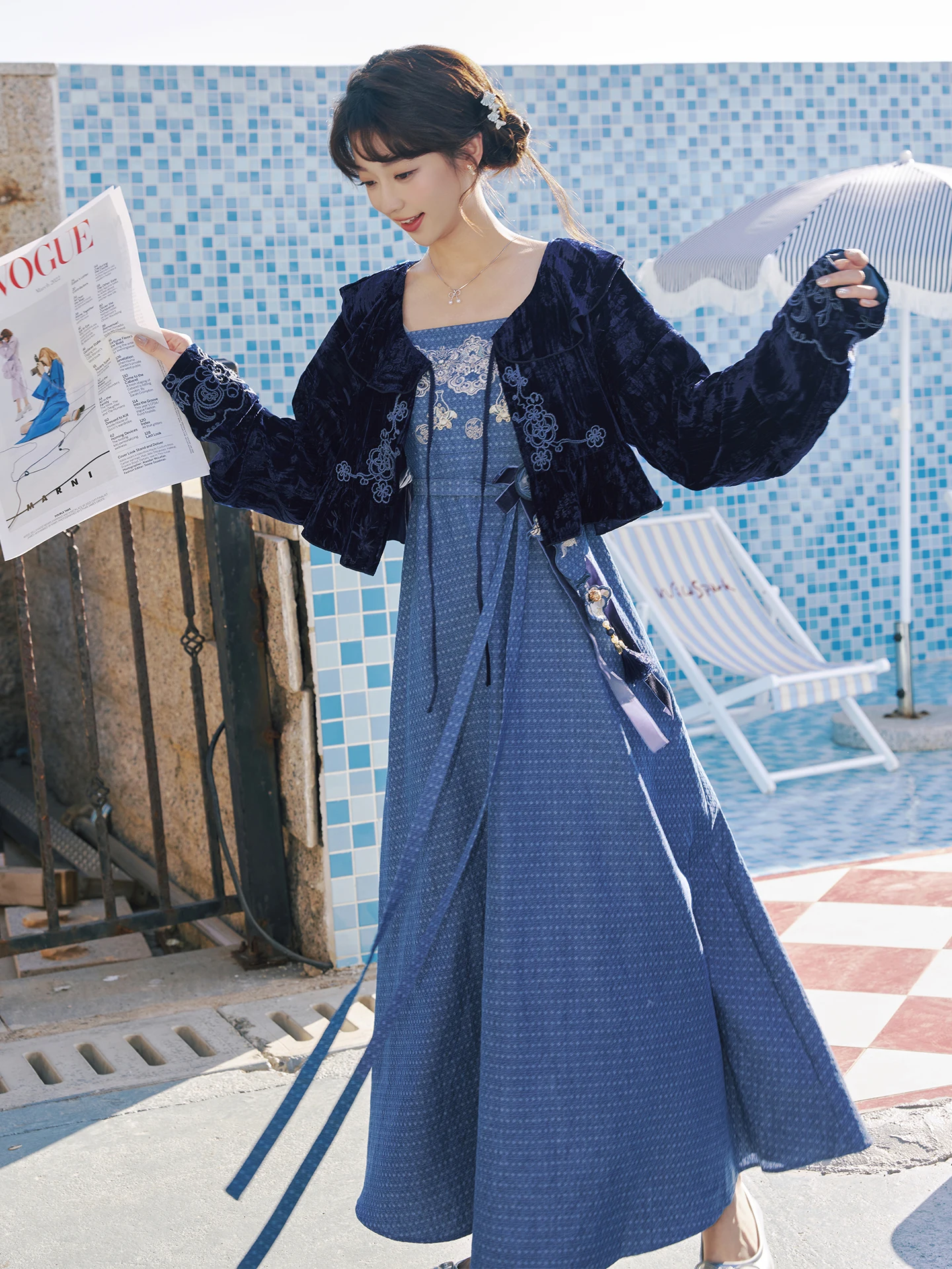 

Комплект из тринадцати предметов: кардиган-жакет из бархата с вышивкой, джинсовый комплект с вышивкой, женский комплект с рукавами, весна 2026, Ханьфу