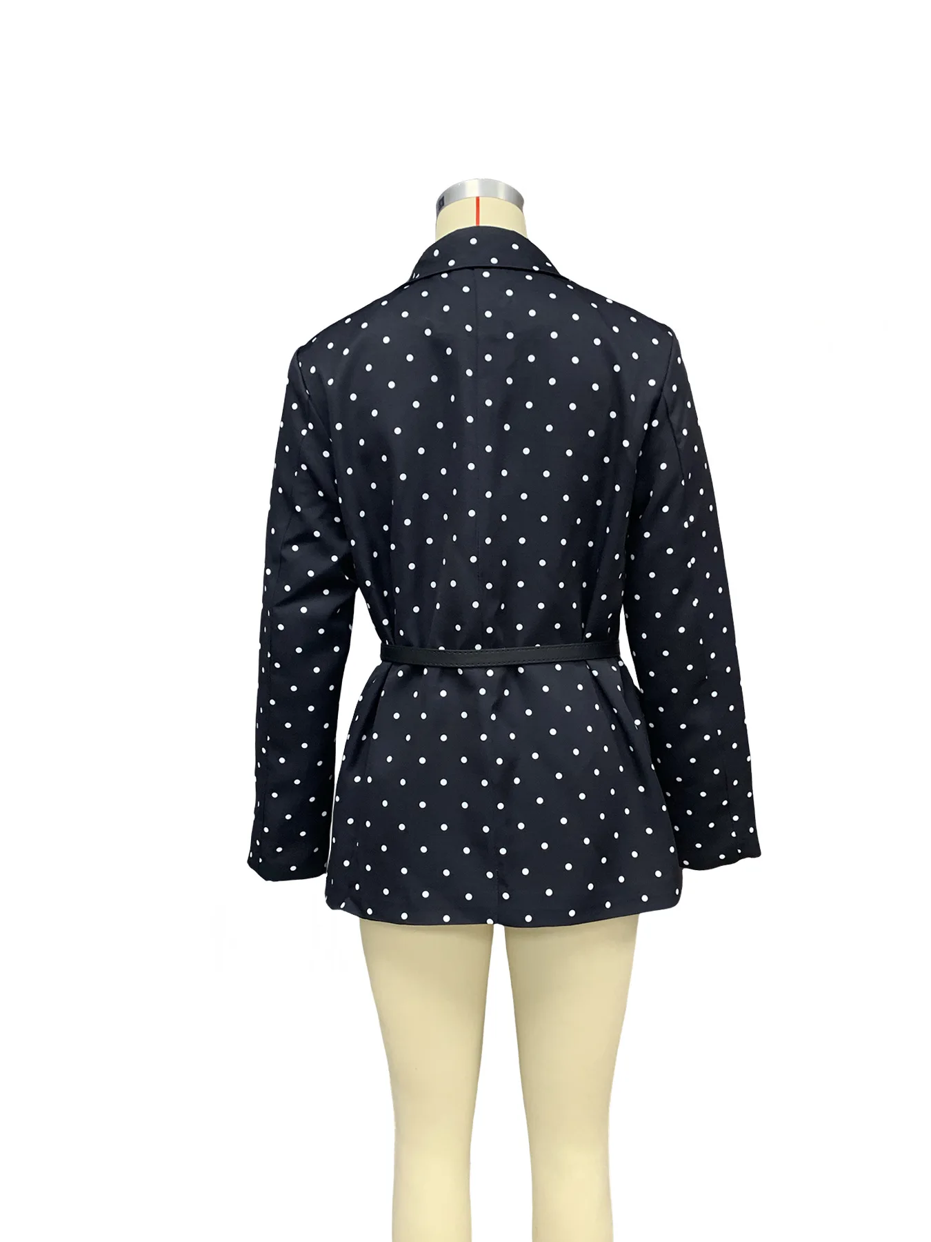 BAMBOOBOY Autumn Polka Dot Women Blazer Coat Ladies Fashion Casual Loose Long Sleeve Turn-Down Collar Pocket Cardigan with Belt