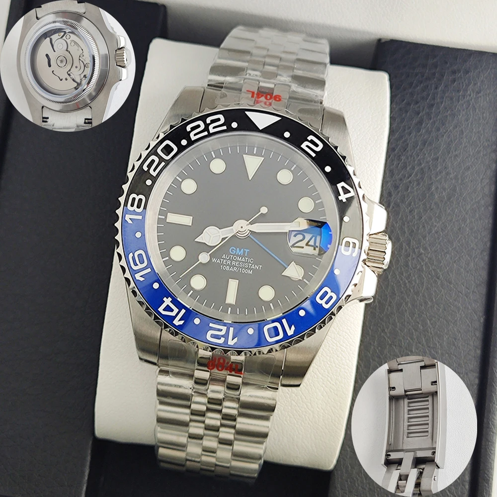 

GMT Watches Men's Luxury Automatic Mechanical Wristwatch Sapphire Glass 40MM Stainless Steel Waterproof Watch