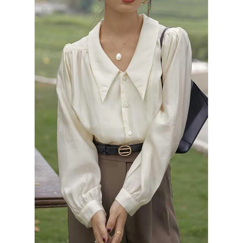 QWEEK Elegant and Youthful Women Shirts Office Vintage Old Money Solid Color Long Sleeve Blouse Oversize Cozy Clothes Korean