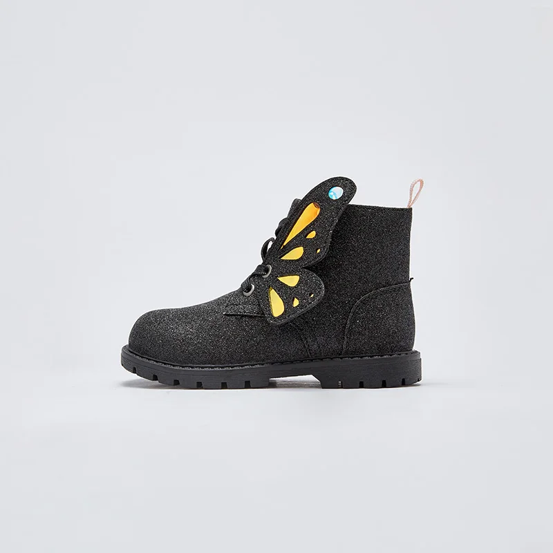 Dave Bella Autumn Children Leather Boots Girls High Top Black Shoes Fashion Casual Trendy Kids Martin Boots DB3236041