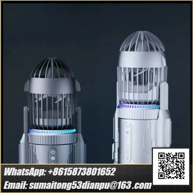Rocket Oscillating Spray Fan RGB Light USB Rechargeable Silent Strong Wind Desktop Gift Graduation Hot Sale