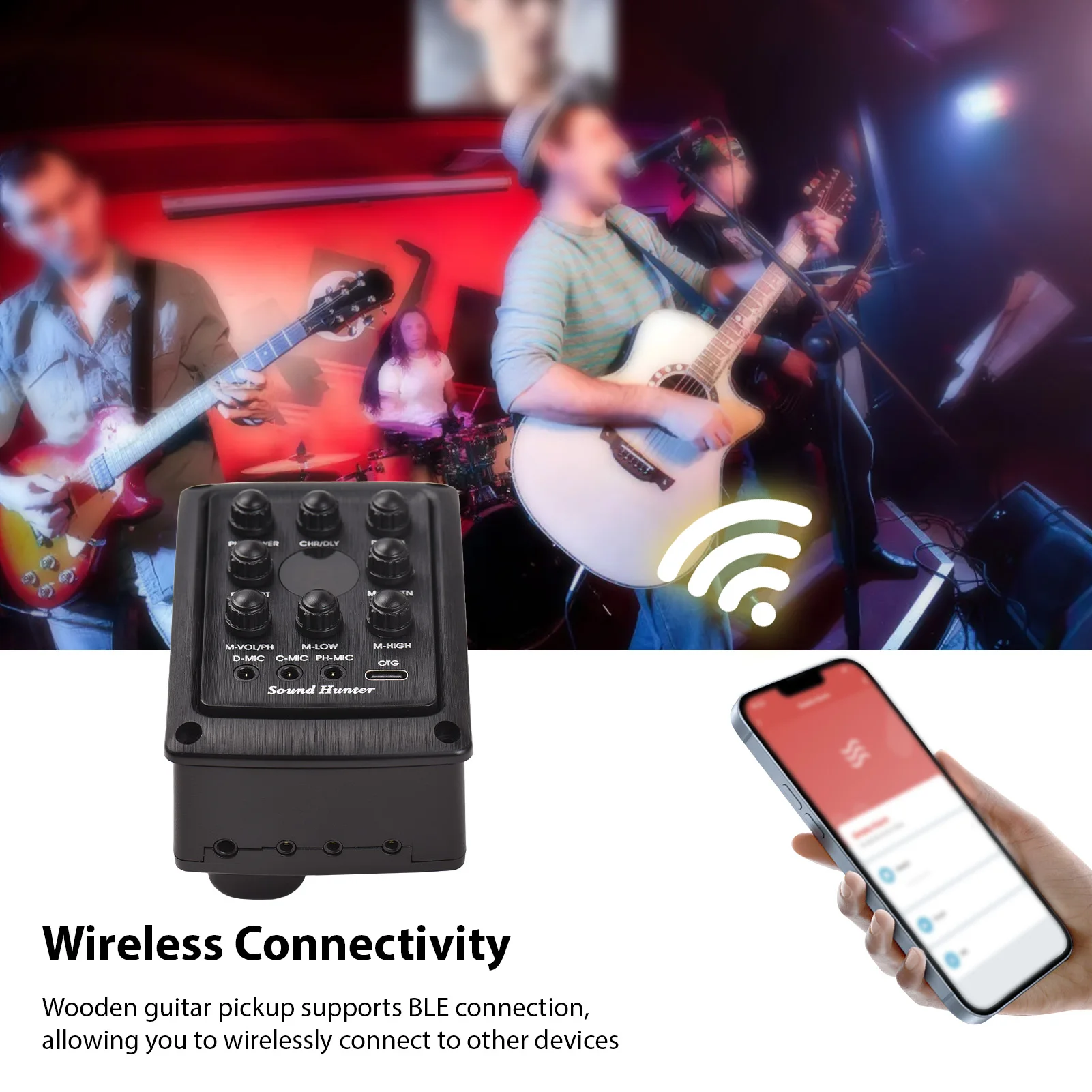 Sound Hunter Guitar Pickup Wooden  8W Speaker Guitar Sound Hole Pickup Board Chorus Delay Reverb functions No Punching Pickup