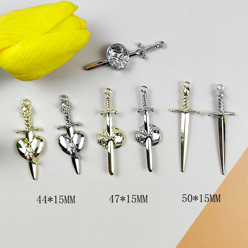 10Pcs Skull Sword Metal Charms Halloween Dagger Pendants Fit Jewelry Making High Quanlity Craft